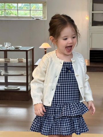 25178 - Set 2ct QC Fanxiaoke váy kẻ + cardigan bé gái size 80-120
