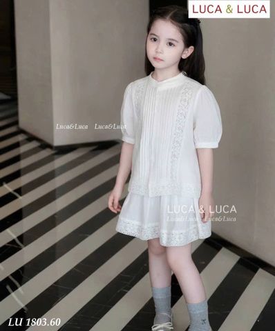 LUBCC.1803 - Bộ Luca áo sơ mi trắng + chân váy trắng ren size 2-12y