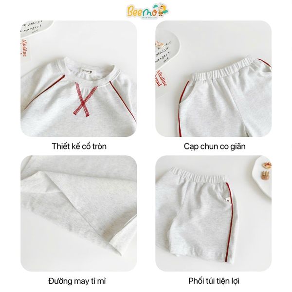 6007BHB - Bộ cotton phối lé Beemo 2 màu cho bé size 6-10y