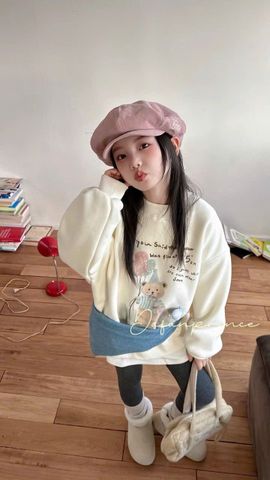 15348 - Áo nỉ lót nỉ QCCC màu kem gấu bóng bay size 110-160