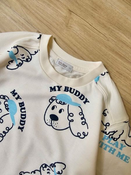 ABT21 - Áo nỉ da cá màu trắng hình cún My Buddy cho bé size 110- 140