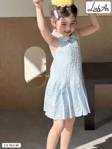 DLACC.563 - Váy thô Linh An kẻ caro xanh cổ sen trắng size 2 - 12y