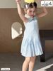DLACC.563 - Váy thô Linh An kẻ caro xanh cổ sen trắng size 2 - 12y