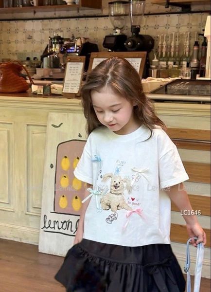 LC1646 - Set bộ Lennco áo in cún đính nơ + chân váy bí size 1-10y
