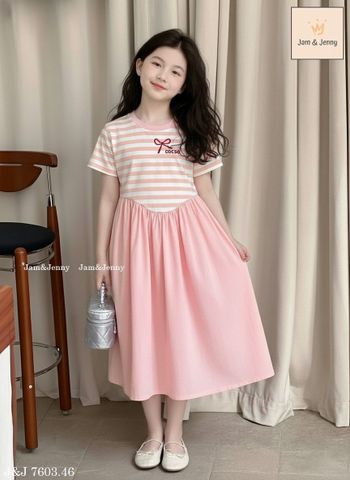JJDCC.7603 -Váy Jam & jenny thân kẻ in nơ hồng + chân váy hồng xòe size 2-12y