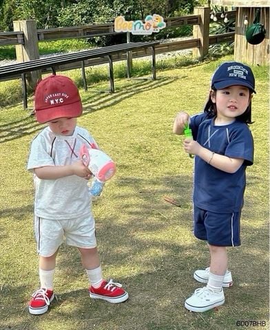 6007BHB - Bộ cotton phối lé Beemo 2 màu cho bé size 1-5y