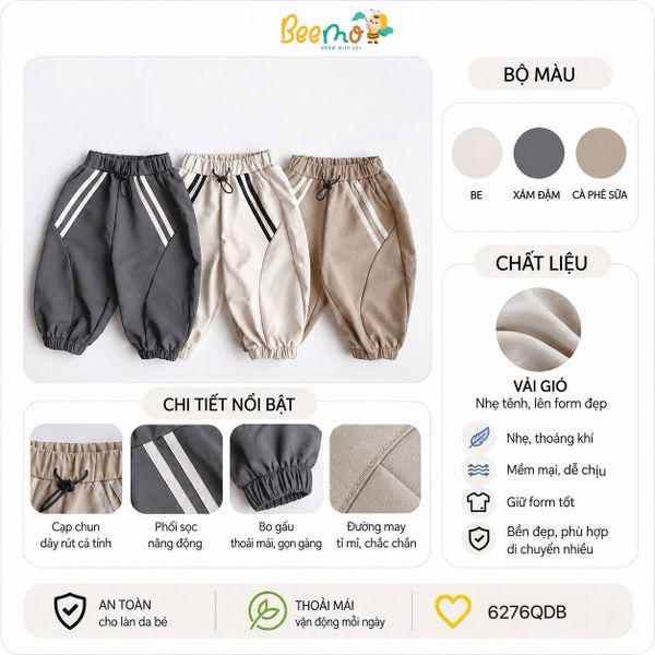 6276QDB - Quần Gió Thể Thao Beemo Bé Trai size 1 - 6y