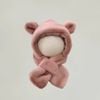 PK08 - Mũ choàng lông liền khăn tai gấu trơn màu cho bé Free size 2 - 6y