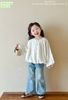 M5555 - Set Mia Kids áo thô trắng hoa nổi - quần jean xanh ống loe size 2 - 12y