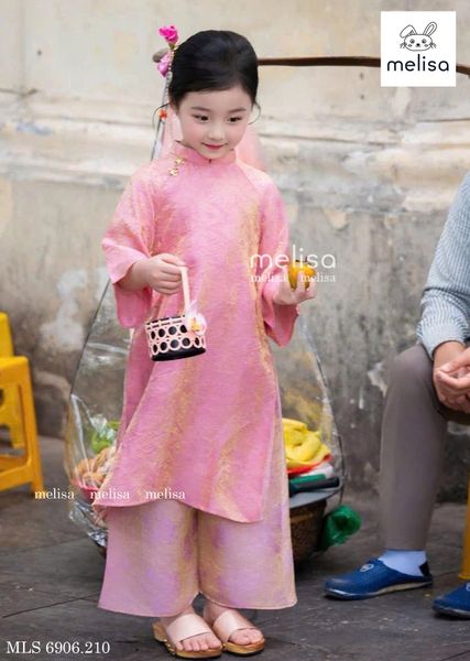 MLS466 - Set áo dài Melisa áo hồng quần hồng cho bé size 1-10y