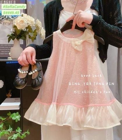 S4449 - Váy Sofia Candy công chúa kim sa hồng phối voan đính nơ cổ size 1 - 10y