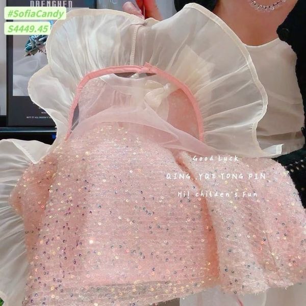 S4449 - Váy Sofia Candy công chúa kim sa hồng phối voan đính nơ cổ size 1 - 10y