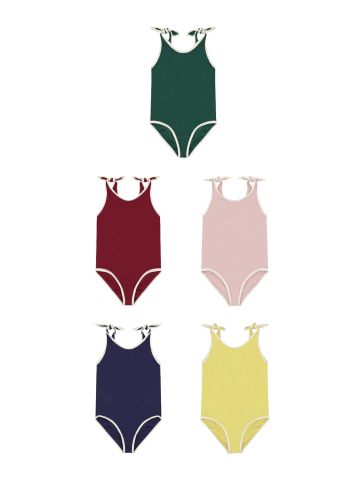 DB00016 - Bộ bơi liền thân kèm mũ trơn màu viền trắng nhiều màu bé gái size 80-130
