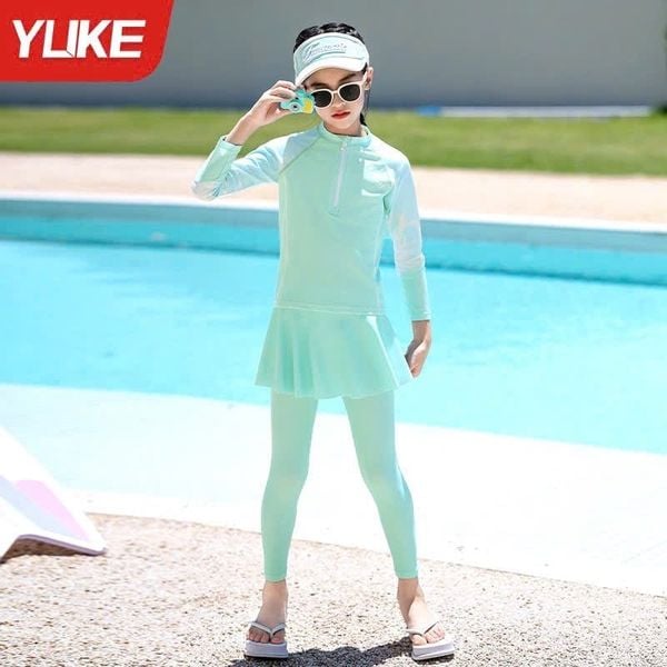 1184 - Bộ bơi YUKE dài tay + quần váy dài chống nắng cho bé size XL-6XL