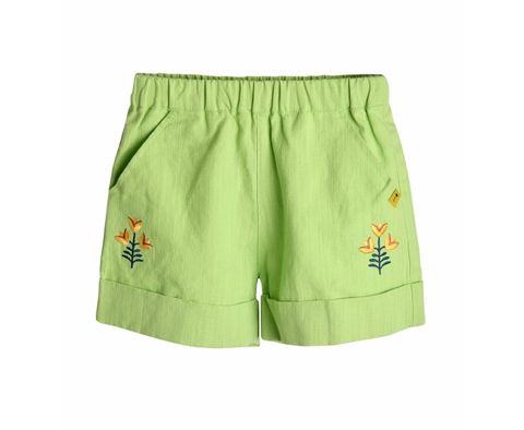 QBG32 - Quần short MM màu xanh lá thêu hoa bé gái size 90-110