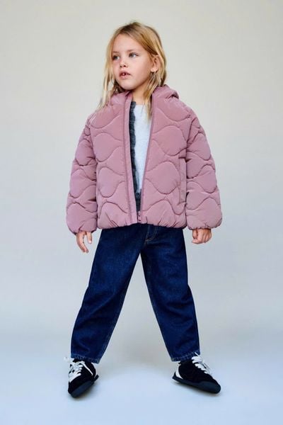 AK32 - Áo khoác phao vải chống thấm 2 màu be/ hồng tím bé gái size 1-6y