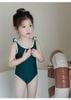 DB00016 - Bộ bơi liền thân kèm mũ trơn màu viền trắng nhiều màu bé gái size 80-130