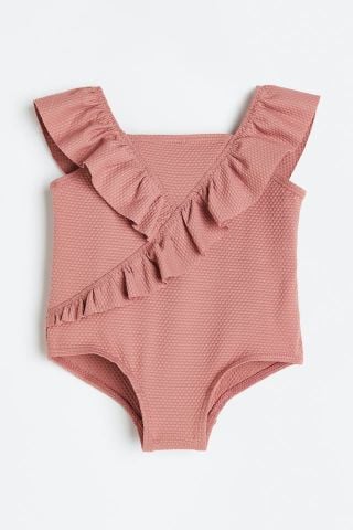 DB00017 - Bộ bơi liền tổ ong bèo vạt 3 màu hồng nhạt / mint / hồng đất size 6m - 4y