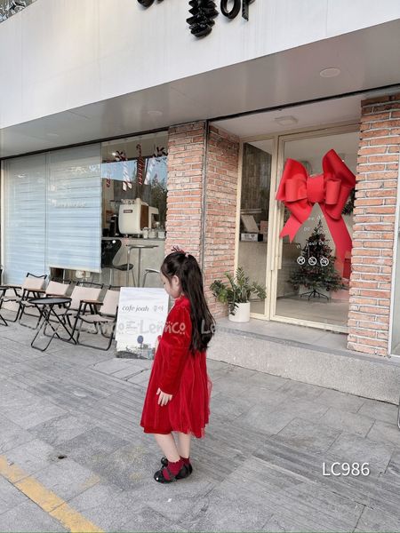 V00114 - Váy nhung phối chân voan 2 màu hồng / đỏ size 12m - 10y