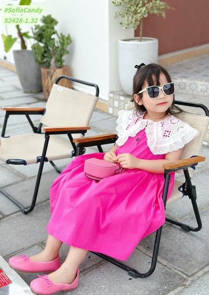 V00034 - Váy Sofia Candy tiểu thư trơn sắc màu phối cổ thêu trắng size 2-12y