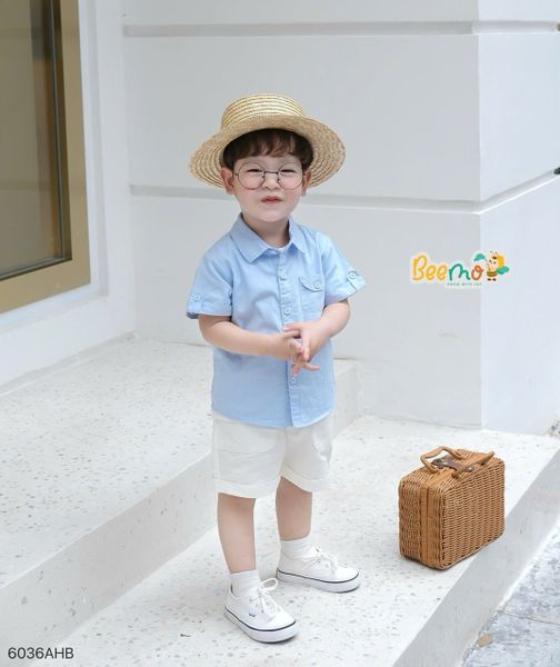6036AHB - Áo sơ mi Beemo cổ đức, túi cách điệu size 1-6y