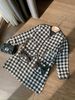 V00169 - Set áo khoác + váy dạ tweed họa tiết gingham trắng đen size 1 - 10y
