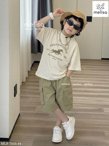 MLSBCC.7535 - Bộ Melisa áo kem in ngựa + quần rêu size 2-12y