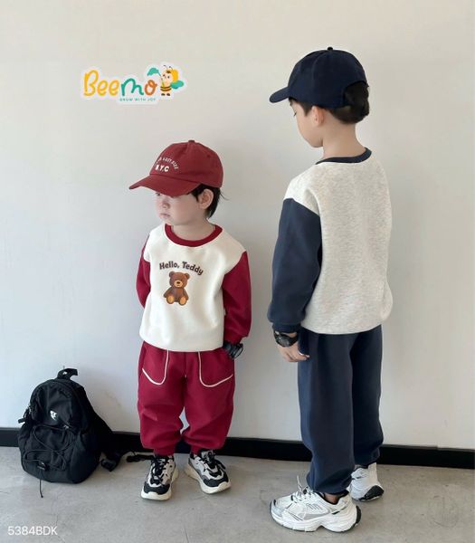 5384BDK - Bộ nỉ phối màu in gấu