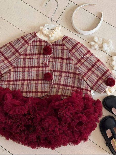 A5330 - Set áo khoác dạ + chân váy tutu đỏ cho bé size 90-130