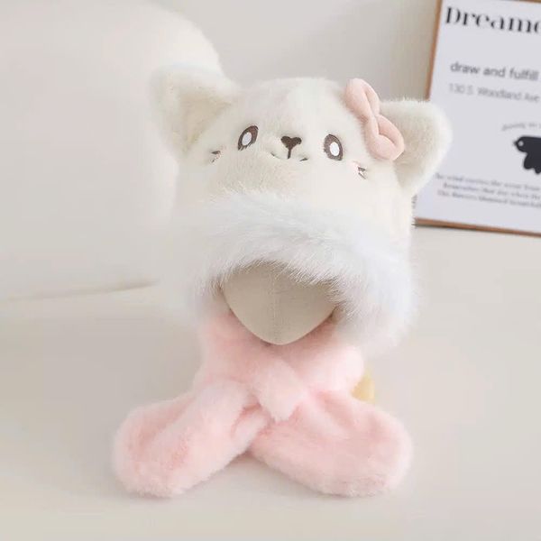 PK12 - Mũ choàng lông liền khăn hình mèo đeo nơ nhiều màu Free size 2 - 6y