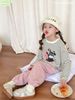 M5574 - Set bộ Mia Kids áo kẻ đen + quần nỉ hồng bé gái size 2-12y