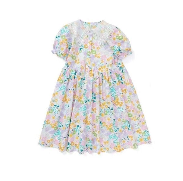 V00029 - Váy thô hoa nhí cổ peterpan đính ren trắng 2 màu size 90-160