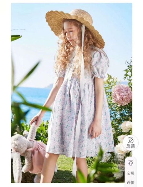 V00029 - Váy thô hoa nhí cổ peterpan đính ren trắng 2 màu size 90-160