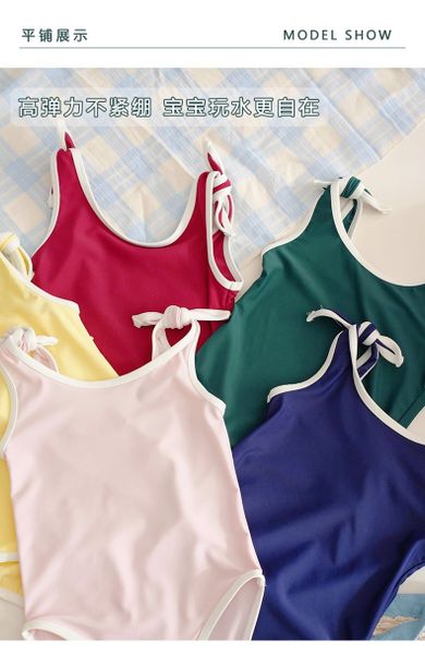 DB00016 - Bộ bơi liền thân kèm mũ trơn màu viền trắng nhiều màu bé gái size 80-130