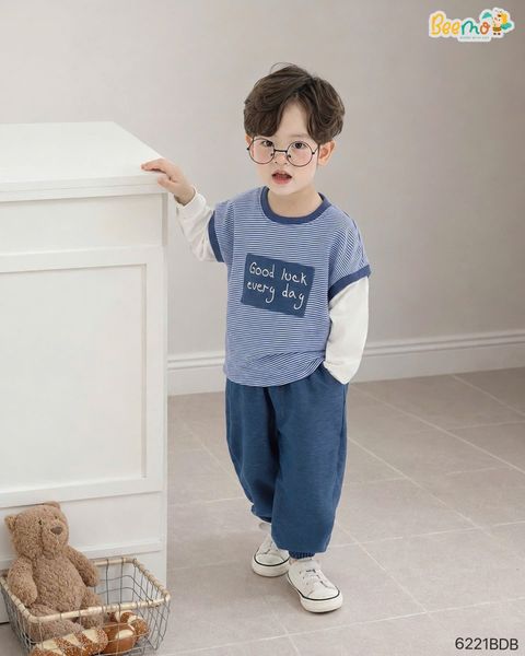 6221BDB - Bộ dài tay Beemo phối sọc 2 màu bé trai size 1-6y