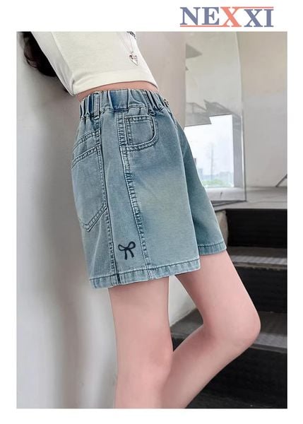 2602.142 - Quần short jean Nexxi thêu nơ cho bé gái size 11-15y