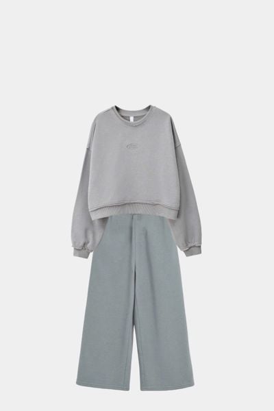 BBG11 - Bộ nỉ da cá Sela áo dáng ngắn + quần ống suông size 122-164