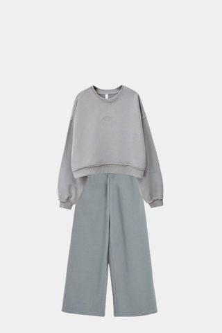 BBG11 - Bộ nỉ da cá Sela áo dáng ngắn + quần ống suông size 122-164