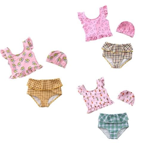 DB00061 - Bộ bơi 3ct áo dáng ngắn, quần cạp cao BG size 3-7y