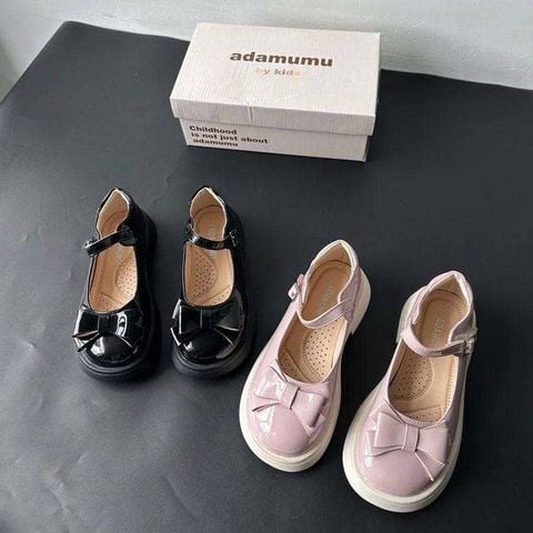 G02 - Giày búp bê đính nơ 2 màu đen/hồng cho bé size 28-32