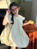 LC1814 - Váy bí Lennco cổ nơ bèo to 2 màu xanh/kem cho bé size 1-10y