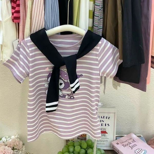 V00074 - Set váy cotton + khăng quàng hoạ tiết Kuromi, Melody, Cinnamon bé gái size 90-130