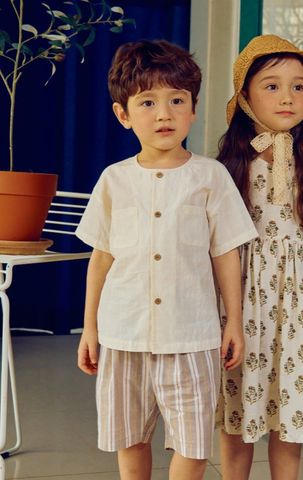 ABT51 - Áo sơ mi trắng cổ tròn cài khuy thẳng size 100 - 150