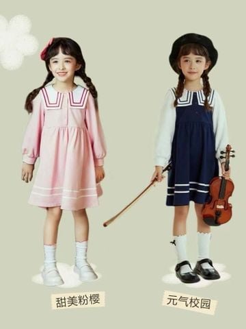 V00083 - Váy thuỷ thủ 2 màu hồng/navy bé gái size