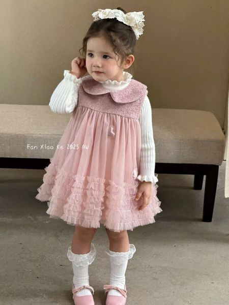 F25108 - Set 2ct QC Fanxiaoke áo len tăm + váy công chúa màu hồng size 80-120