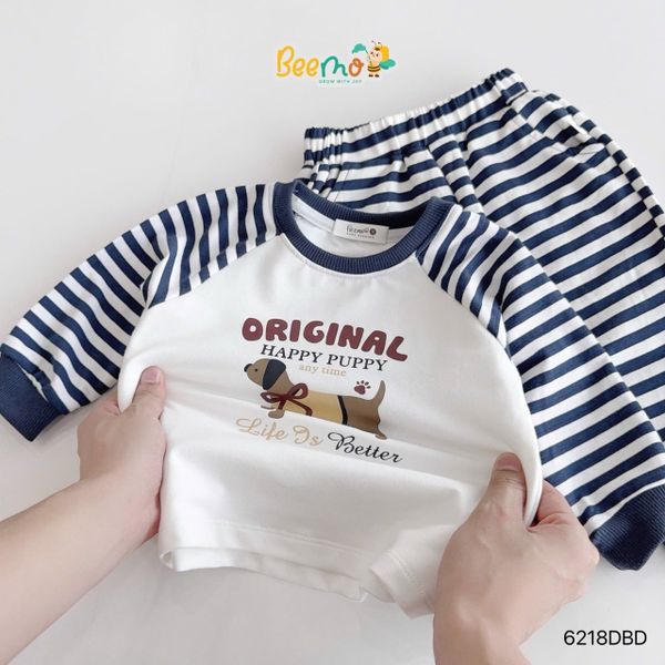 6218BDB - Bộ thun sọc Beemo Original bé trai size 1-6y