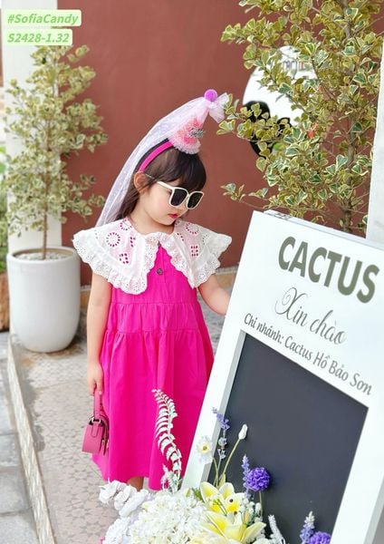 V00034 - Váy Sofia Candy tiểu thư trơn sắc màu phối cổ thêu trắng size 2-12y