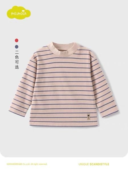 ABT28 - Áo thun tăm cổ 3p MM xuất Hàn kẻ 2 màu cho bé size 90-130