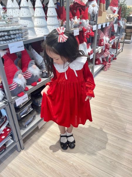 V00119 - Váy nhung đỏ phối cổ sen bèo trắng size 12m - 10y