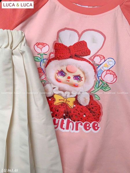 LU 863 - Bộ Luca Luca Baby Three áo hồng cam + chân váy bé gái size 2-12y